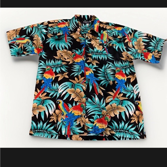 Pacific Company Men’s Hawaiian shirt Medium Floral Beach Parrot Print Magnum PI - Picture 3 of 12